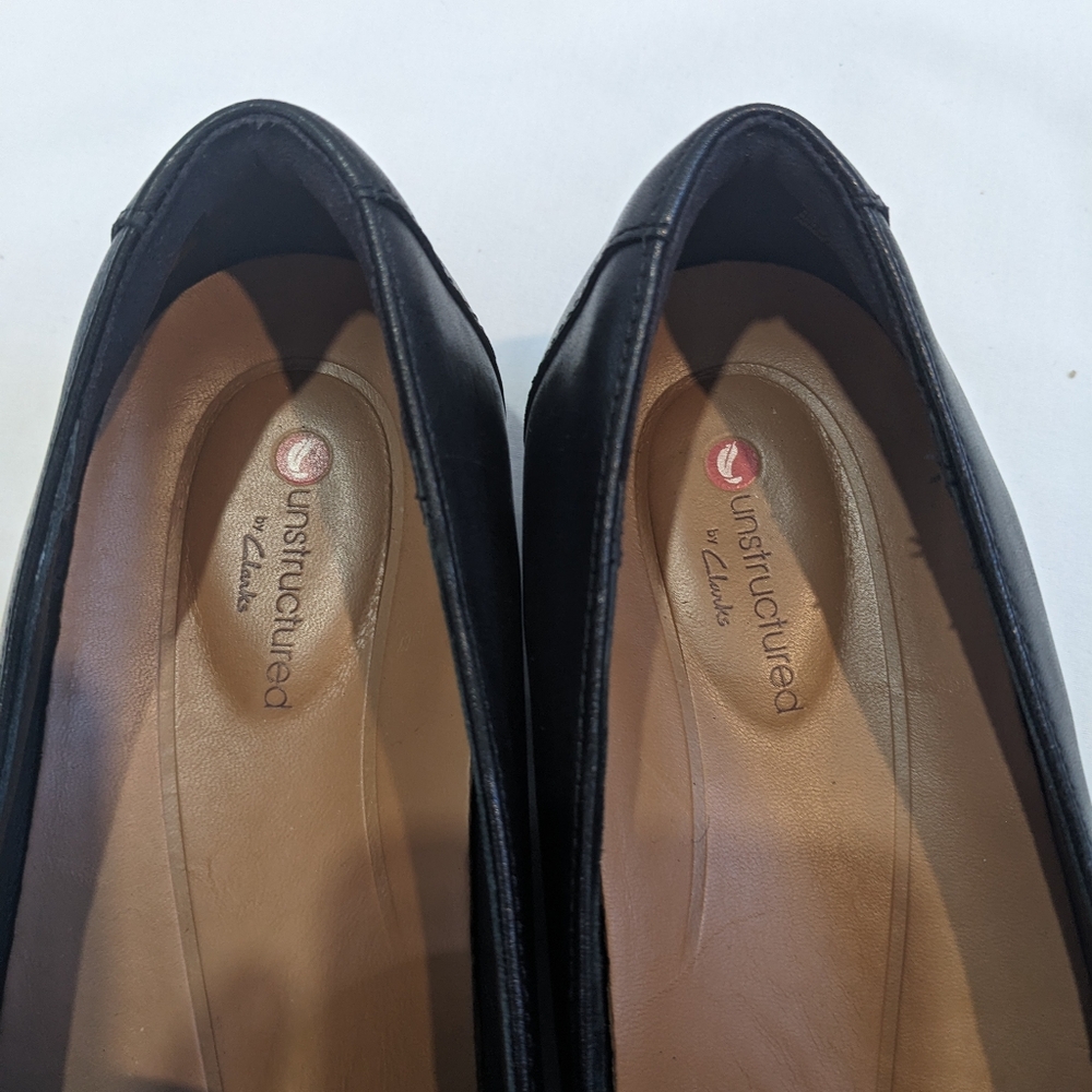 Clarks Unstructured Black Leather Penny Loafers Size 7 - Picture 11 of 13